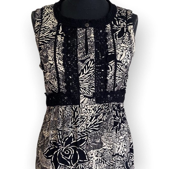 Holding Horses Anthropologie Dress Size 4 Black Tan Cream Floral Midi Sleveless - Picture 3 of 9